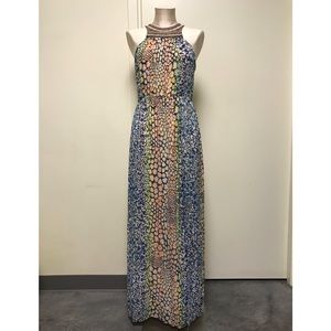 SIZE M Maxi Print Dress with Beaded Neckline